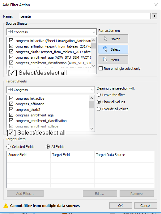 Idea Add option under "Add Filter Action" to deselect all target or