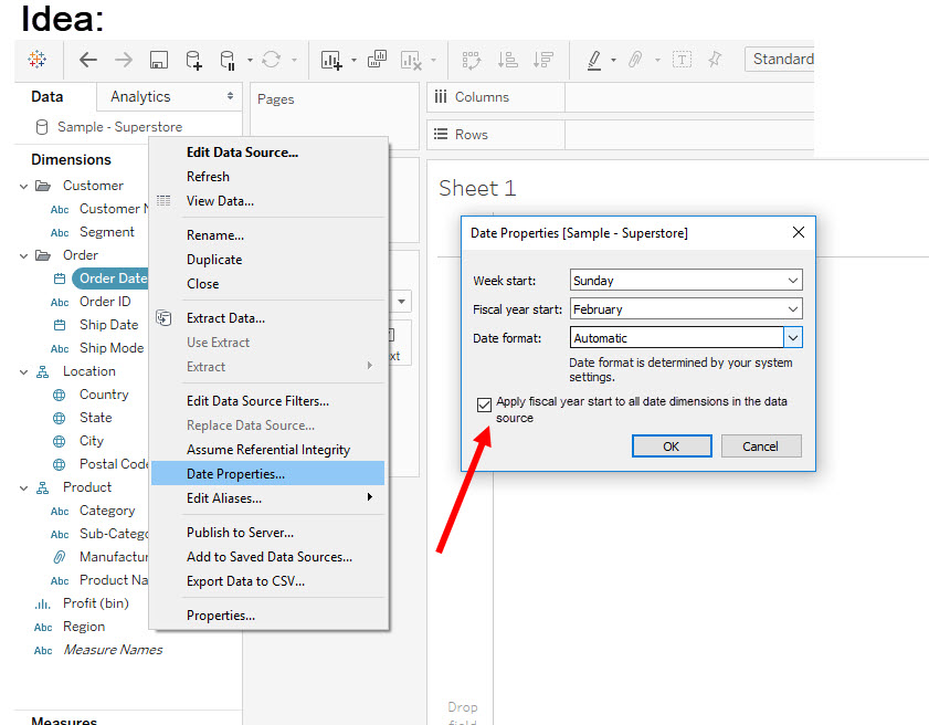 Idea Ability to apply Data Source's Fiscal Year Start to All Date