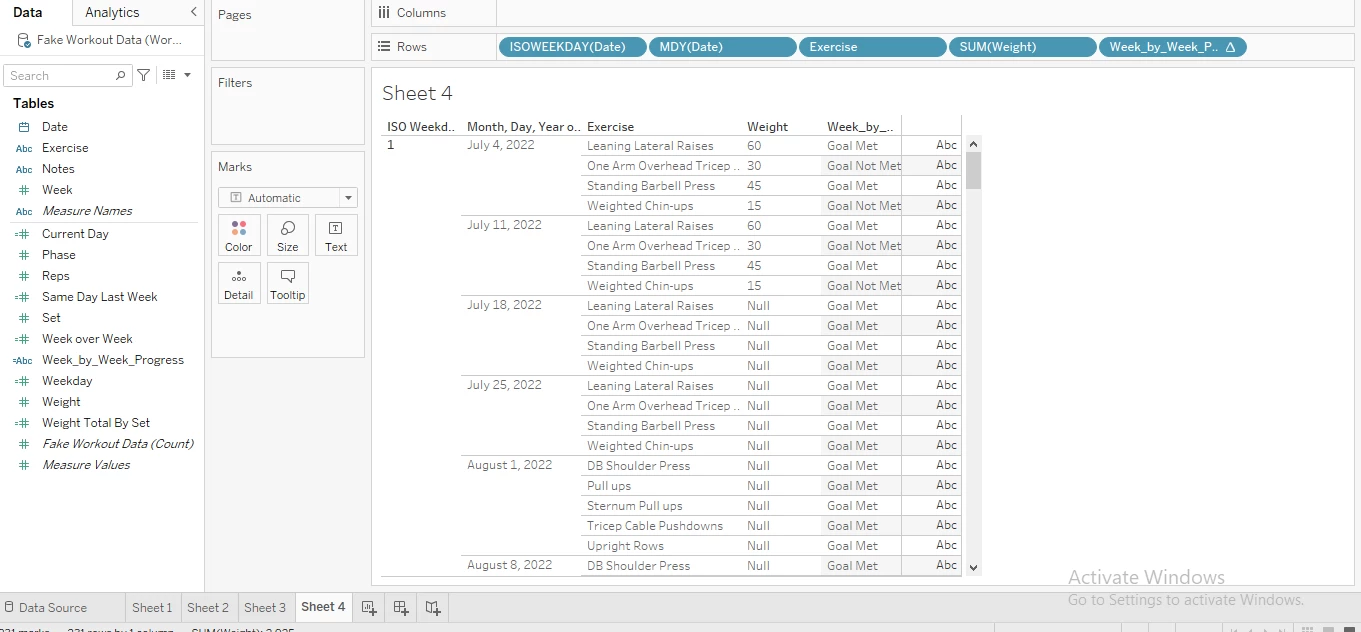 How to compare a day of the week with the same day the previous week?