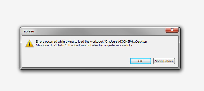 Unable to complete action Errors occurred while trying to load the workbook